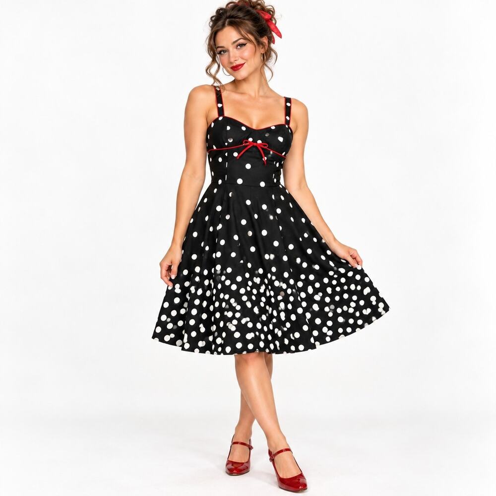 Vintage Y2K R&K Sweetheart Polka Dot Dress 10P Rockabilly Pinup Fit Flare Retro